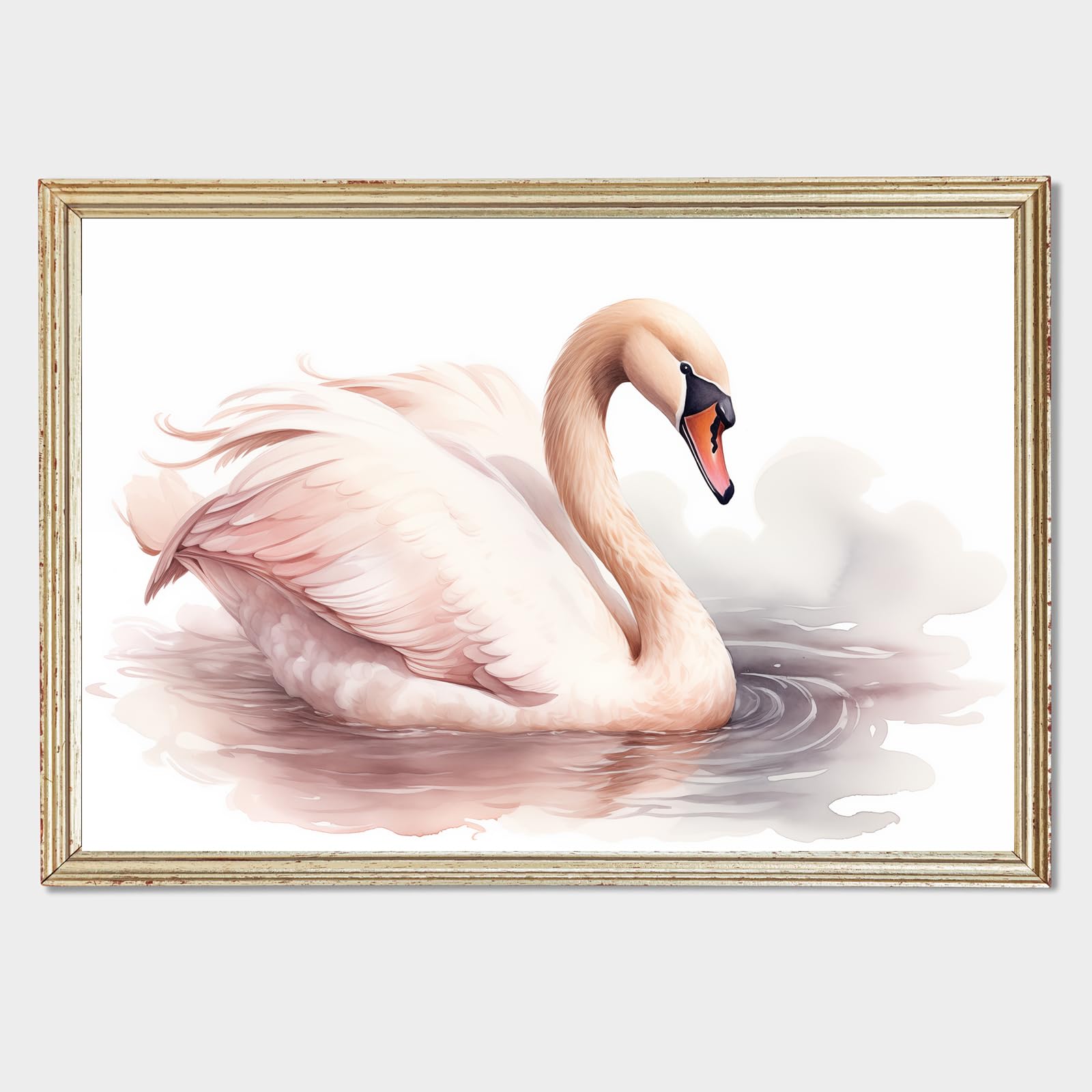 石木文　白鳥スワン　ピンク小鳥 Amazon.co.jp: ピンクスワンウォールアート抽象白鳥の絵 美しい白鳥