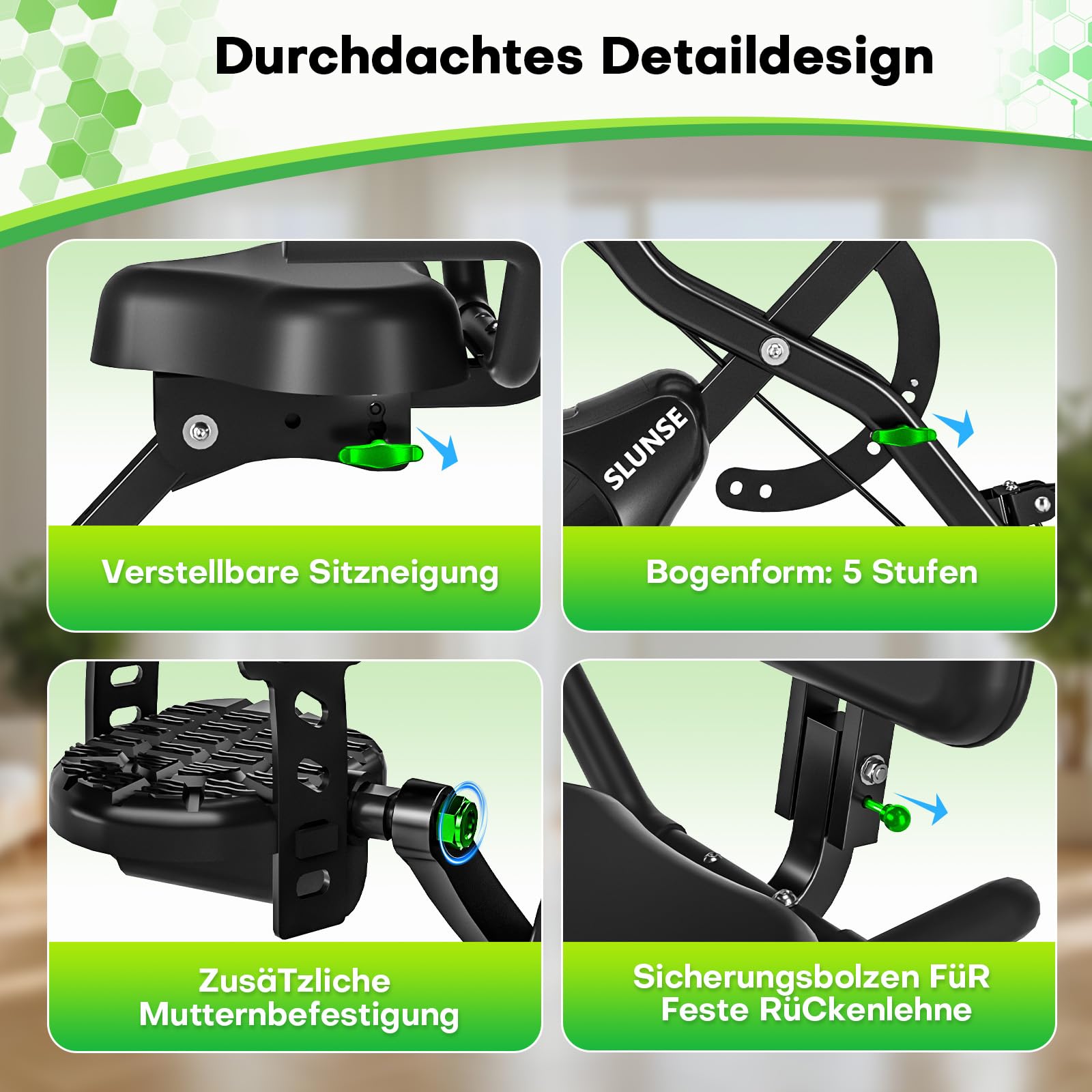 Heimtrainer Fahrrad, SLUNSE Neues 5-in-1 Hometrainer Fahrrad Klappbar, Ergometer Heimtrainer mit 16-fach Magnetwiderstand, Leise & Bequem, LCD-Display, Belastbar bis 160kg, Home Trainer