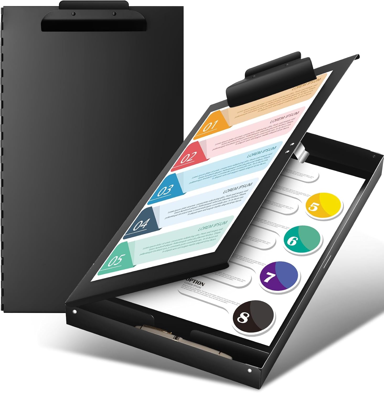 1 Pcs 11 x 17 Inch Aluminum Clipboard with Storage Metal Clipboard High Capacity Clip for Student Teacher Nurse, Black