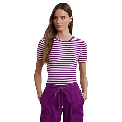 Lauren Ralph Lauren Petite Striped Stretch Cotton Crewneck T Shirts Women