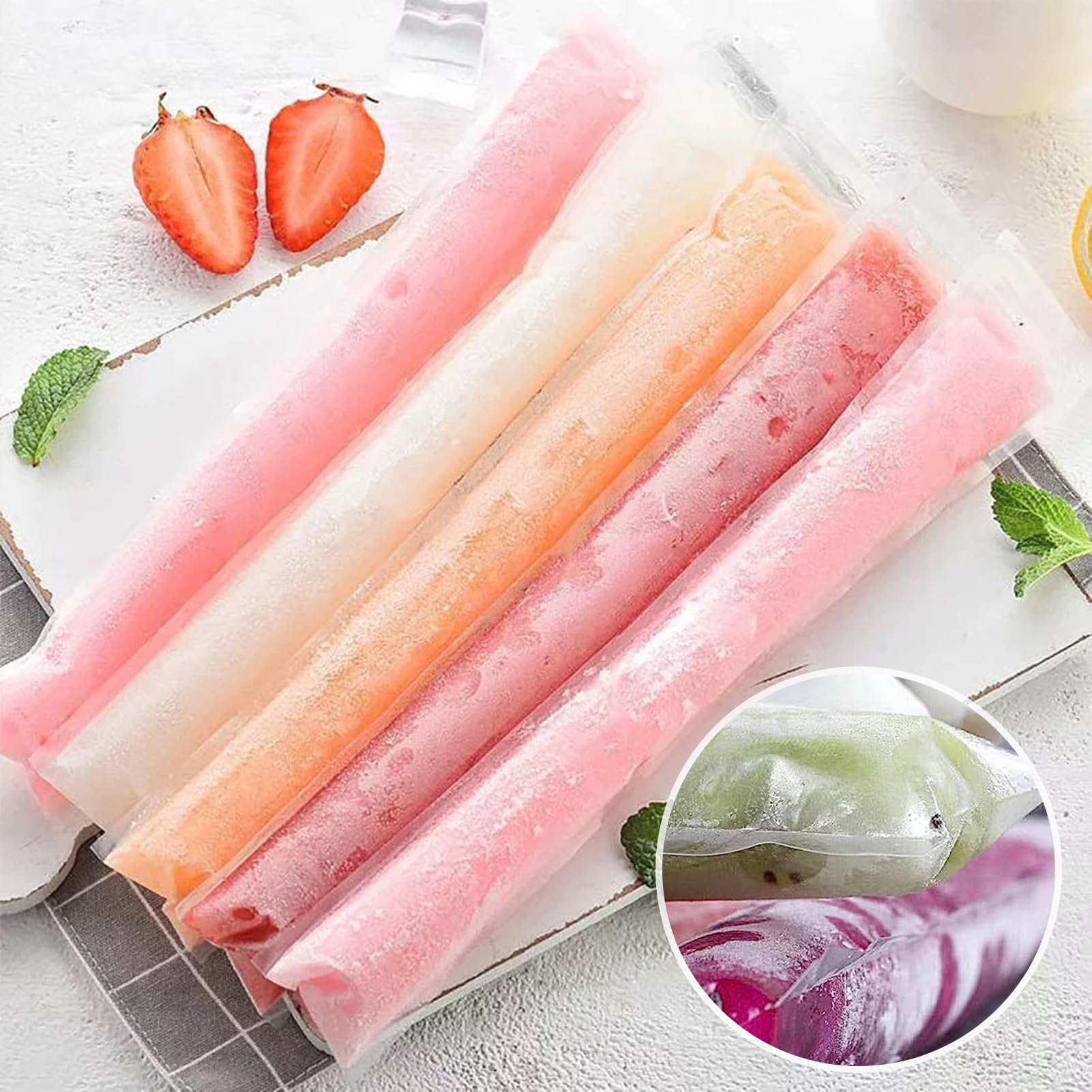 200 Bolsas para Helados, Bolsas para Moldes de Helado Popsicle sin BPA, con 1 Embudo Reutilizable, Bolsas para Paletas DIY para Yogur, Jugo, Helado Casero, Perfectas para Fiestas y Verano
