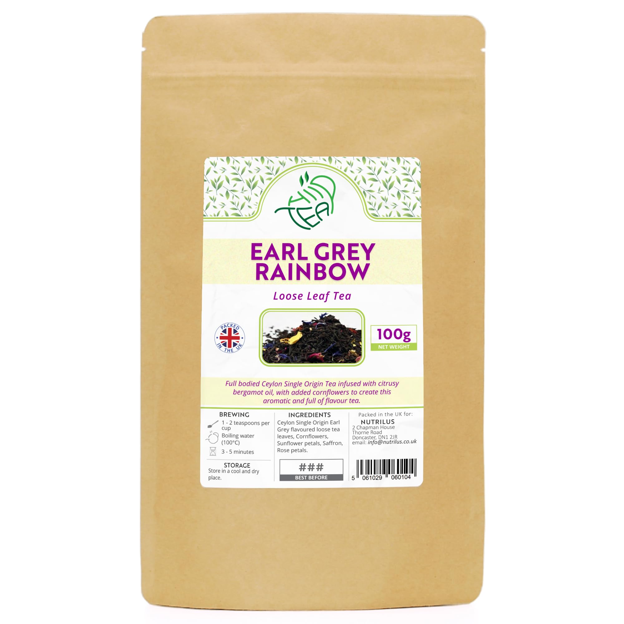 Earl Grey Rainbow Loose Leaf Tea – Premium Ceylon Black Tea Infused With Bergamot Oil - with Saffron & Cornflowers & Sunflowers & Rose (Rainbow, 100g)