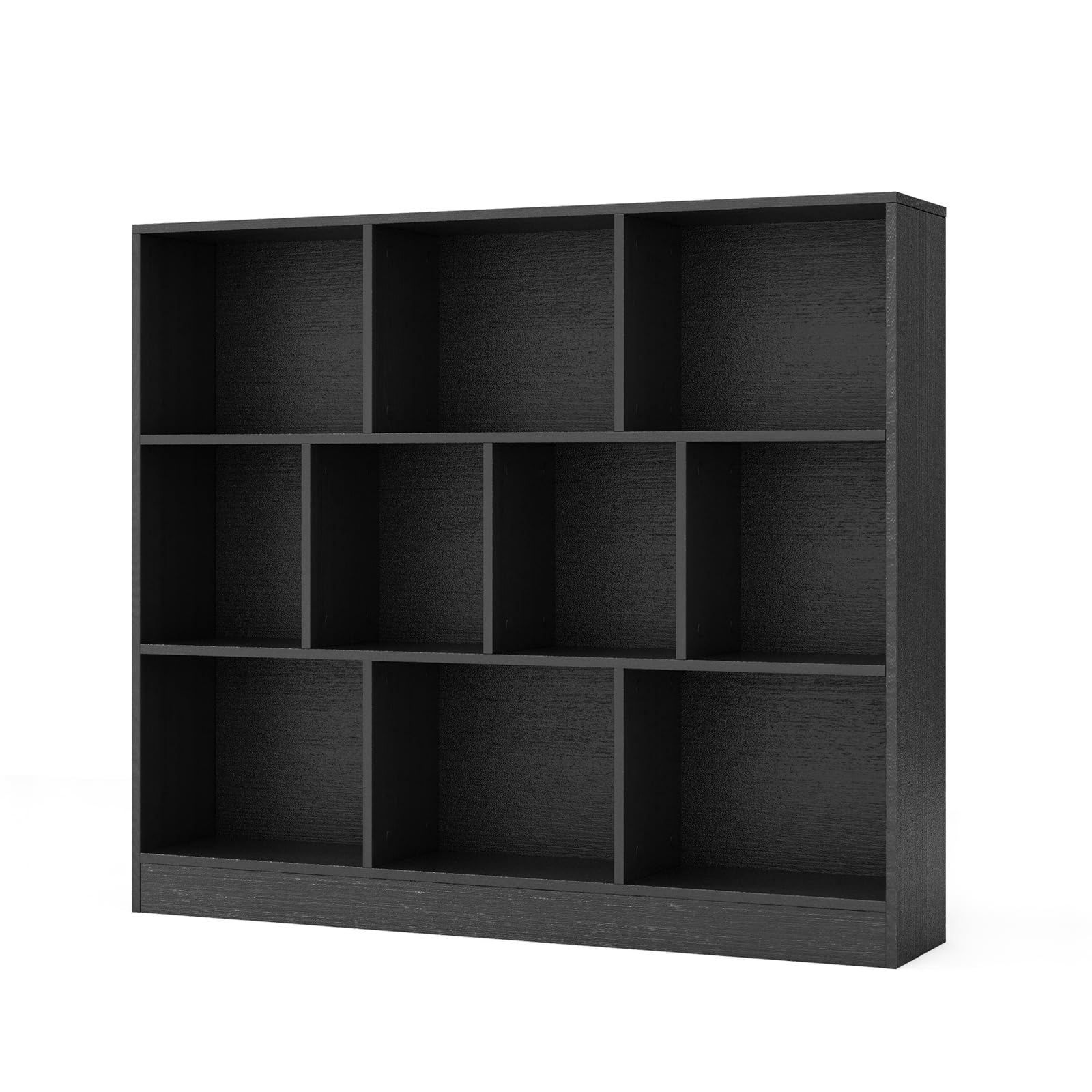 COSTWAY Wooden Cube Bookcase, 3 Tier Open Storage Shelving Unit with 10 Compartments and 2 Anti-Tipping Kits, Freestanding Display Bookshelf for Living Room, Bedroom and Study (Black)