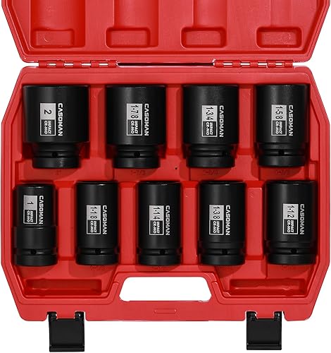Miniatura 8 de CASOMAN Juego de dados de impacto para tuerca de eje del husillo de 1 pulgada de transmisión, profundo, de 1" a 2", juego de dados grandes de