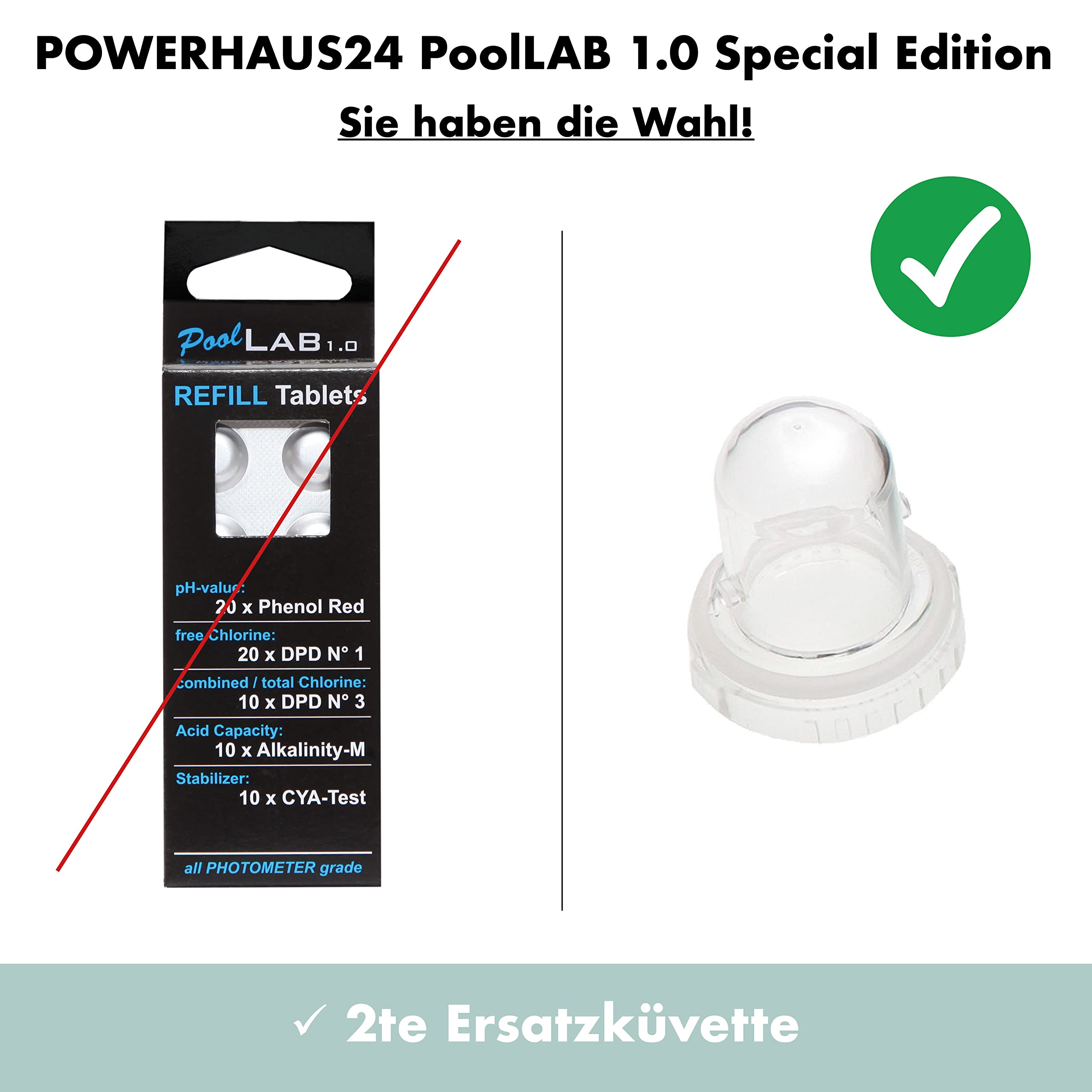 POWERHAUS24 Special Edition: 13 in 1 PoolLAB® 1.0 elektronischer Wassertester mit 70 Testtabletten inkl. Ersatzküvette