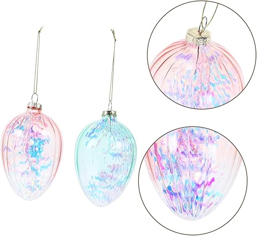 Miniatura 9 de HOLIDYOYO Adornos de huevo de Pascua de cristal, 2 unidades, bola iridiscente colgante, huevo pastel, decoración de árbol de Pascua con cuerda para