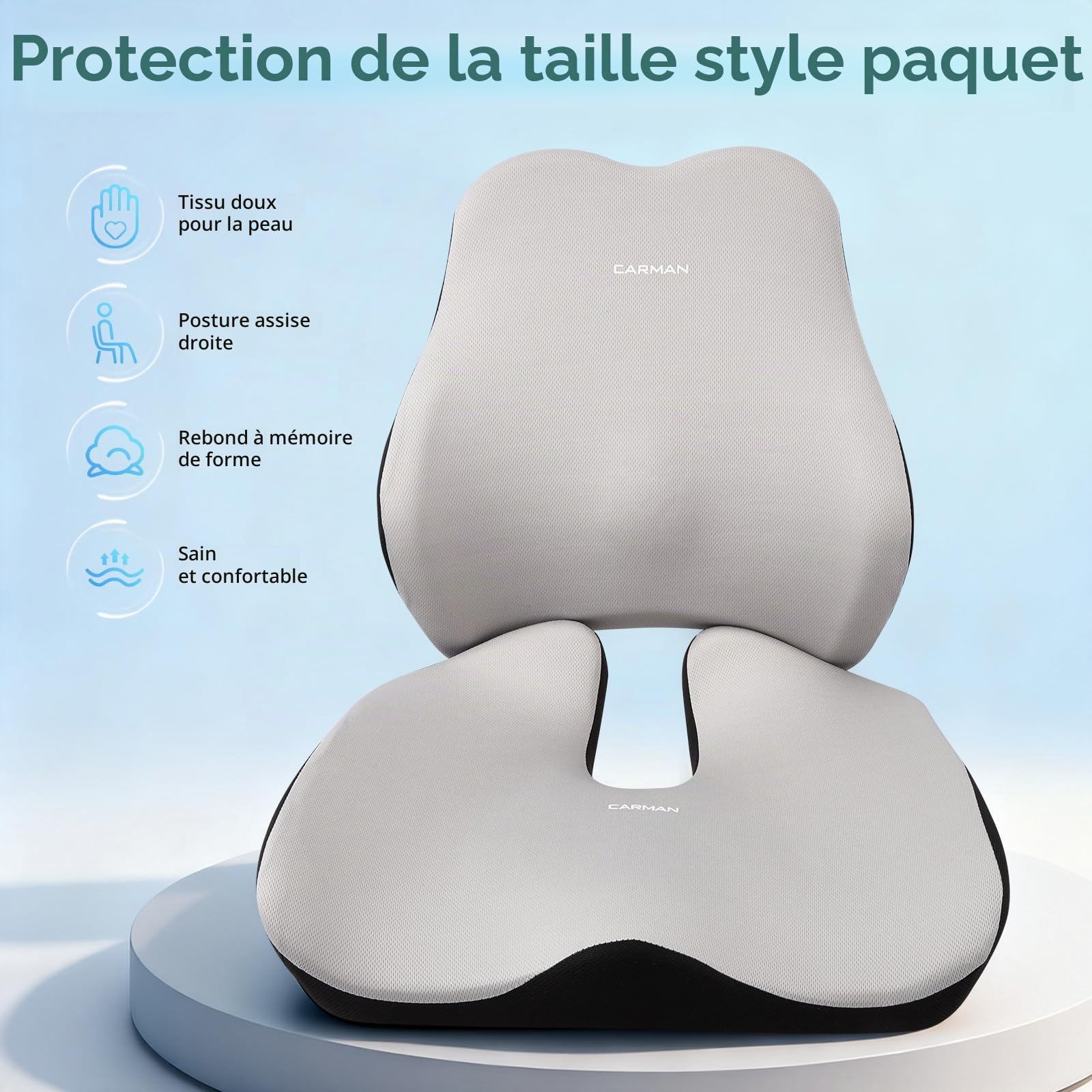 Coussin Ergonomique Assise en Mousse Mémoire - Coussin de Décoccyx pour Siège de Bureau et Voiture, Soulagement de la Douleur Lombaire, pour Chaise Gaming et Fauteuil
