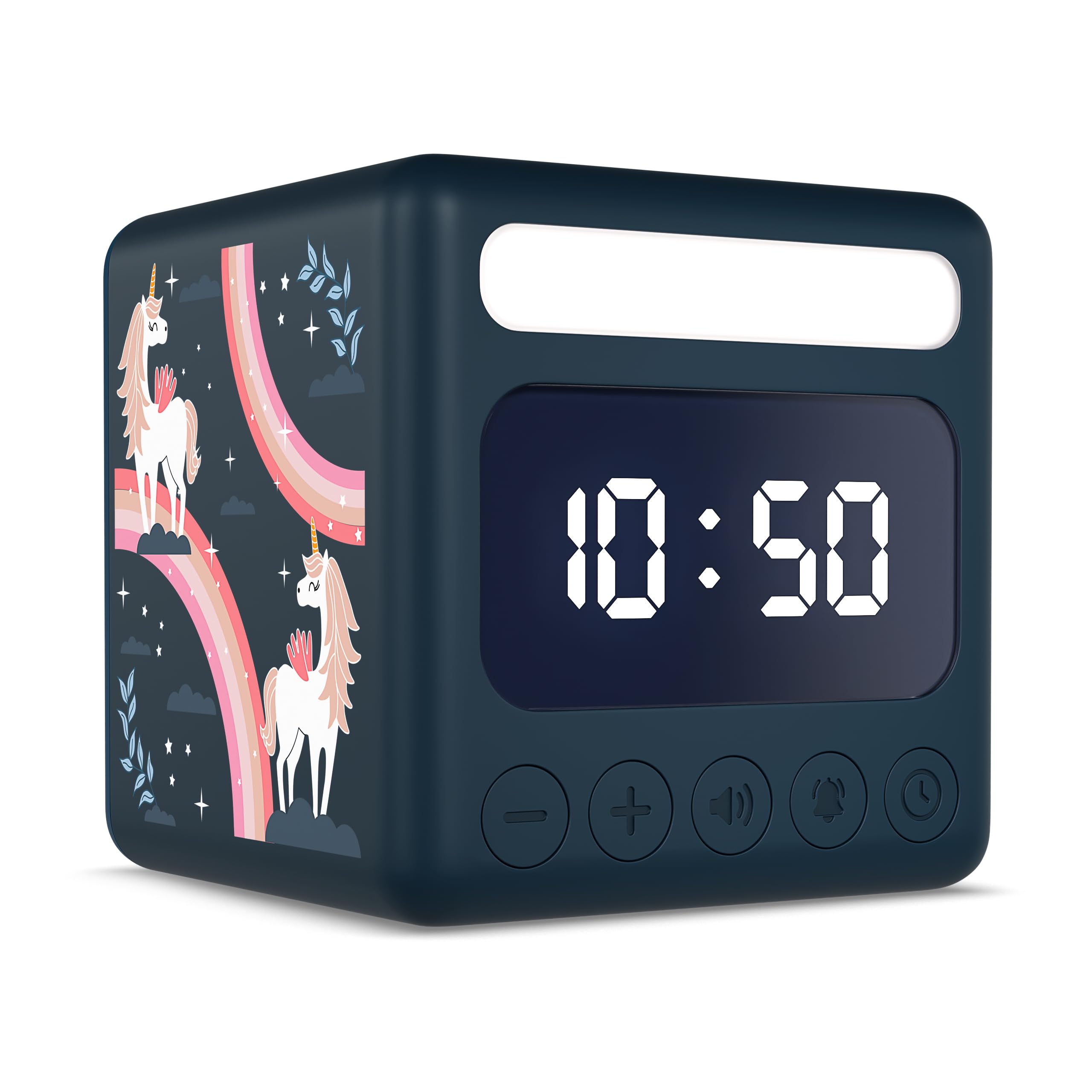 Cander Berlin MND 4010 M Réveil silencieux pour enfant avec lumière licorne snooze éclairage sans tic-tac Écran LCD pour chambre d'enfant fille