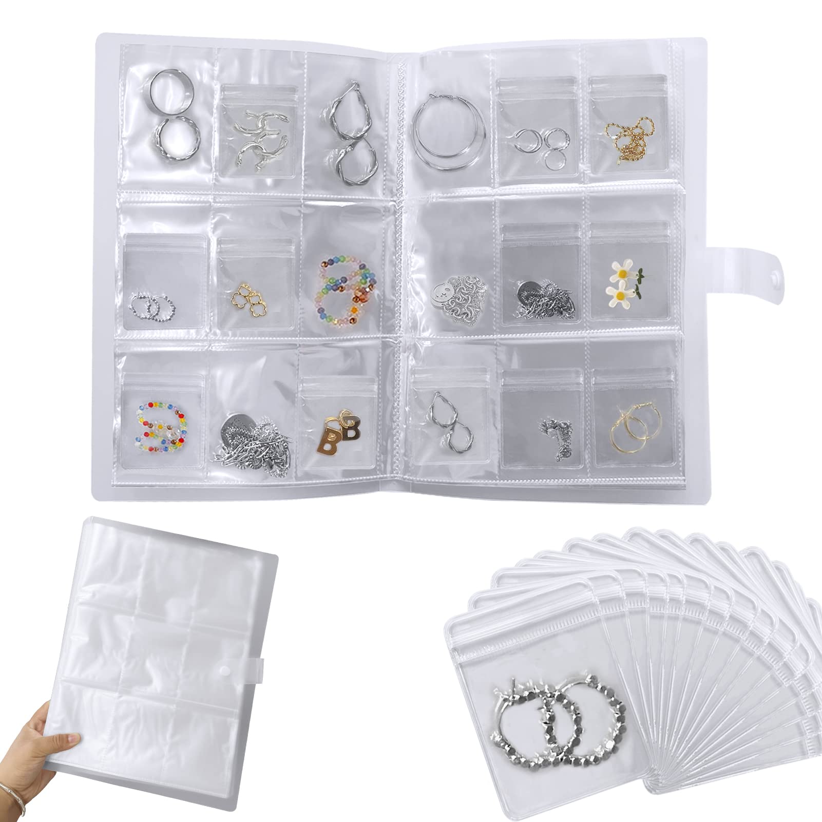 288 Compartments Jewellery Storage Book with 100 Separate Pouches, Transparent Jewellery Organiser Book, Portable Holder Book for Earrings, Necklaces, Rings