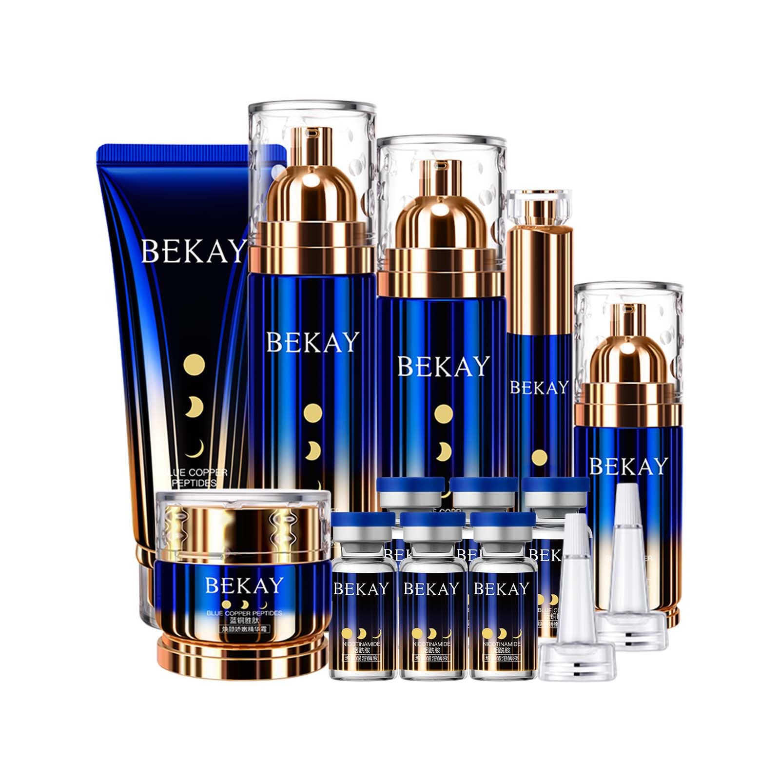 BEKAY Blue Copper Peptide Day and Night 12-piece set/Blue copper titanium, hyaluronic acid, acetyl hexapeptide-8 full-size skin care set
