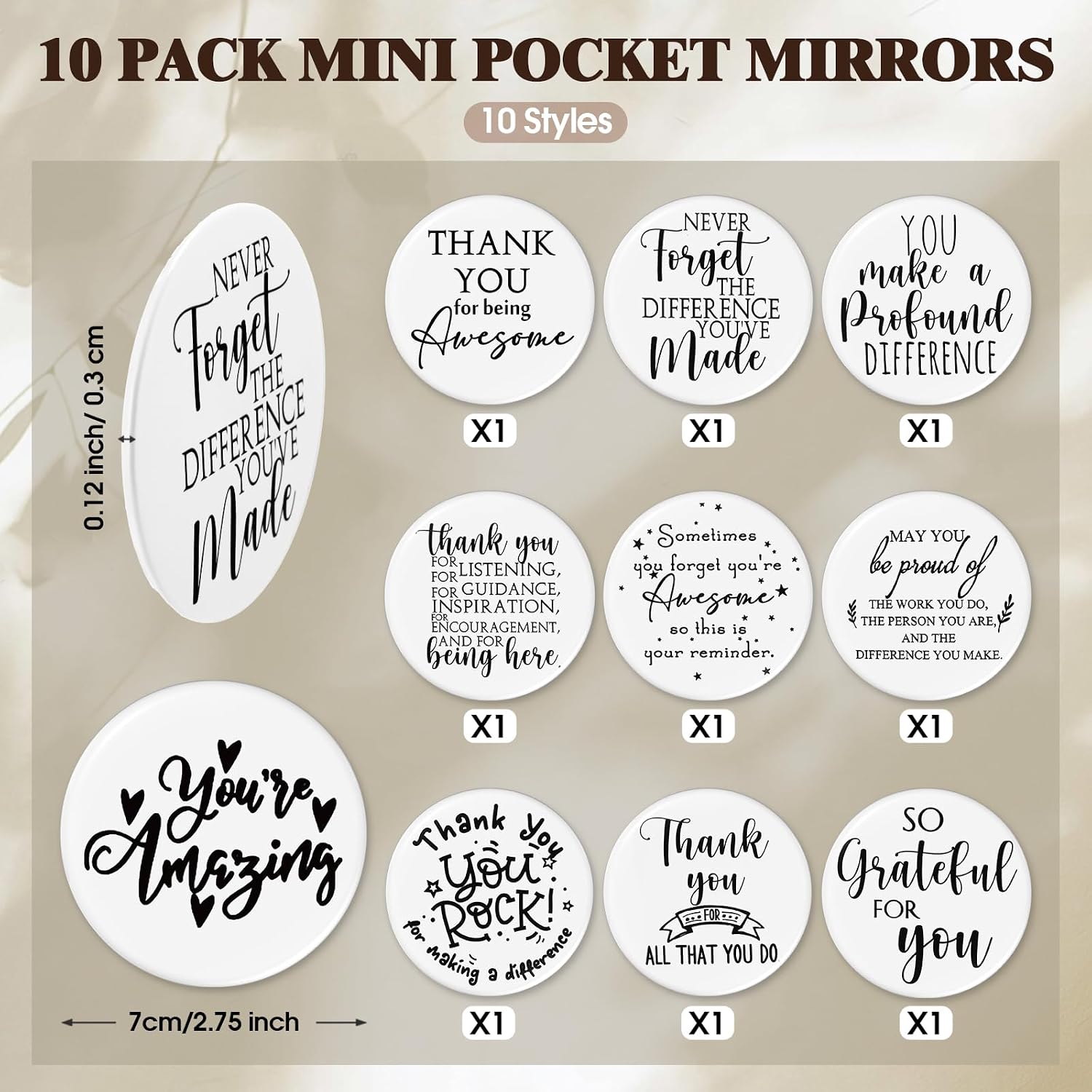 Paterr 20 Pcs Thank You Gift Bulk Employee Appreciation for Women Inspirational Canvas Makeup Bags with Zipper and Mini Compact Mirrors Gift for Coworkers Staff Nurse Girls Teacher Friend