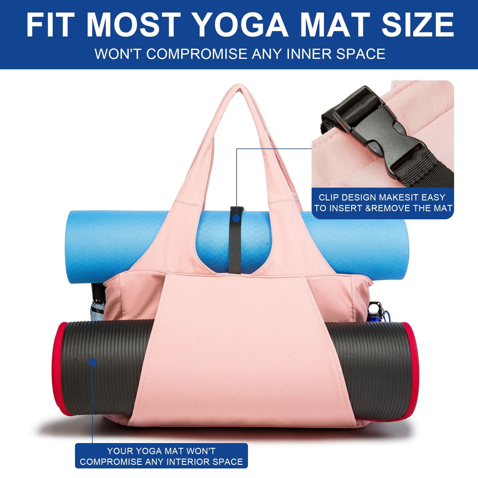Yoga Mat Carrier KUAK Waterproof Yoga Mat Bag - Large Tote With 2 Mat Holders & 6 Pockets For Gym & Travel Waterproof Yoga Carrier Tote Bag Multiple Pockets Gym Travel