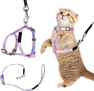 KALIONE Cat Leash and Harness Set, Escape Proof Harness for Cats, Adjustable Tactical Cat Harness, Long Cat Leash, Gradient Purple Cat Harness and Leash Set for Cats Kitten Pets Outdoor Walking Playin