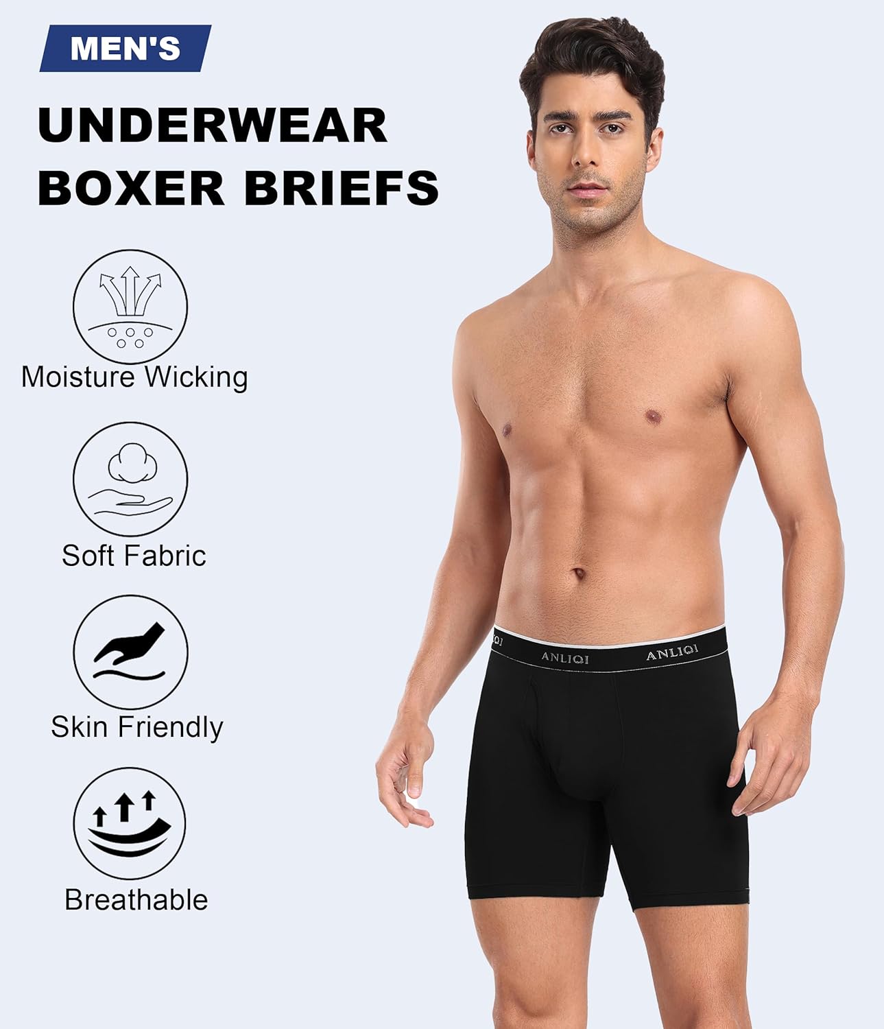 ANLIQI Men's Underwear Boxer Briefs Pack Bamboo Viscose Underwear Moisture Wicking & Breathable Men Underware with Fly 4 Pack - Image 2