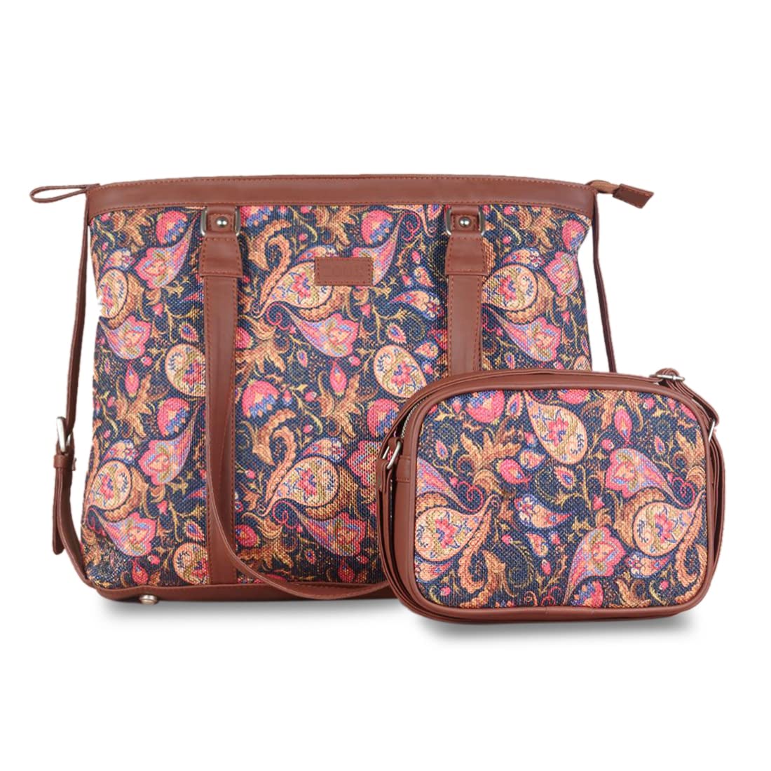 ZOUK Womens Handcrafted Pink Paisley Printed Office Bag and Sling Bag Combo| Office Bag| College Bag (B09RQM79S4) Amazon Price History, Amazon Price Tracker