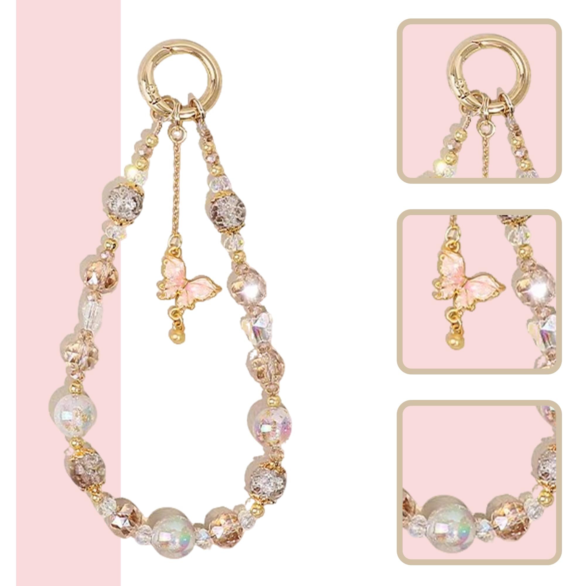 MXHLXRMP Beaded Wristband With Crystal Bow Pendant - Cute Phone, Keychain, And Camera Wristband, Versatile Decoration For Phone Cases And Bags - 3