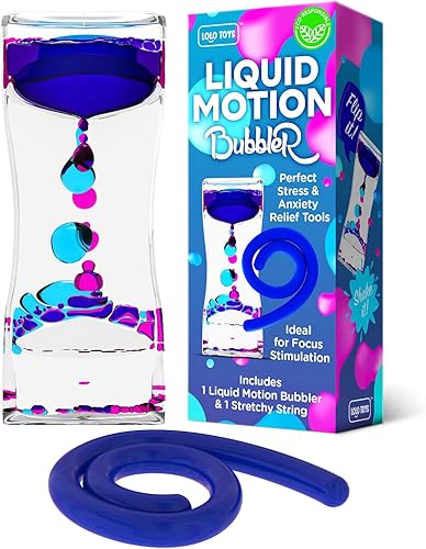 Liquid Motion Bubbler - Juego de 4 piezas de juguetes sensoriales de cuerda elástica, temporizador, juguete de agua y aceite para aliviar el estrés