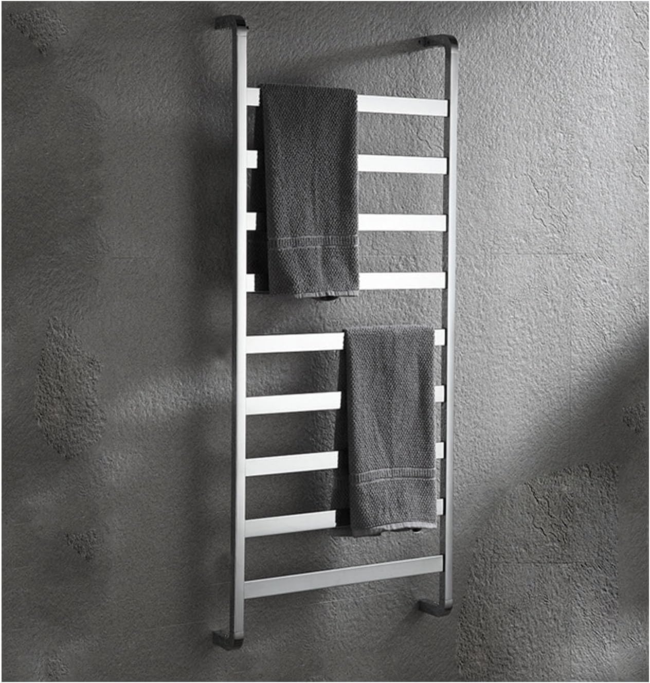 Chrome Wall Mounted Electric Towel Drying Rack Stainless Steel Heated Towel Bar for Bathrobes & Blankets with Top Shelf Space-Saving Bathroom Accessory