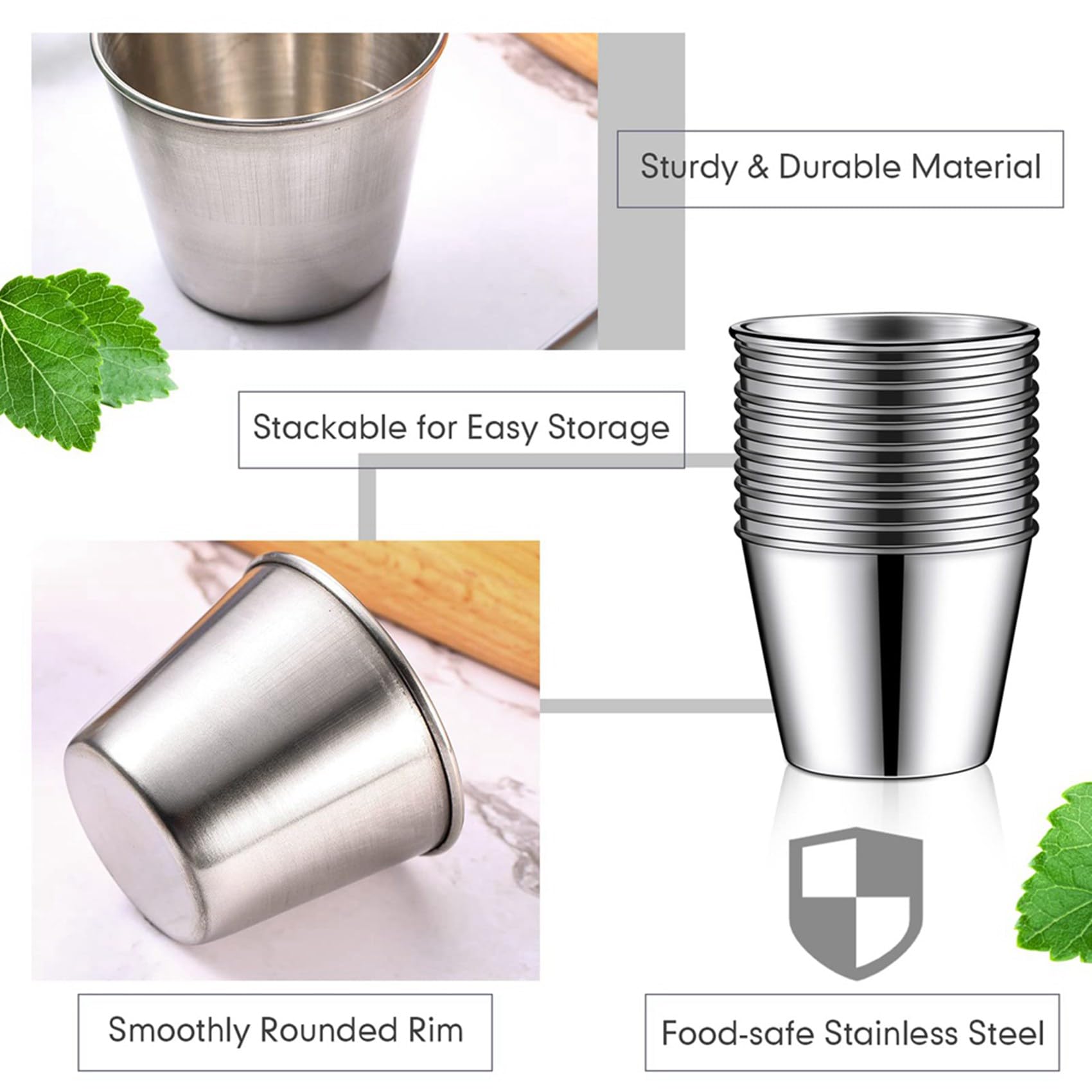 96 Paquetes de Tazas de Salsa para Condimentos de 1,5 Oz/45 Ml, Tazas de Salsa para Sumergir de Acero Inoxidable, Platos Reutilizables para Condimentos