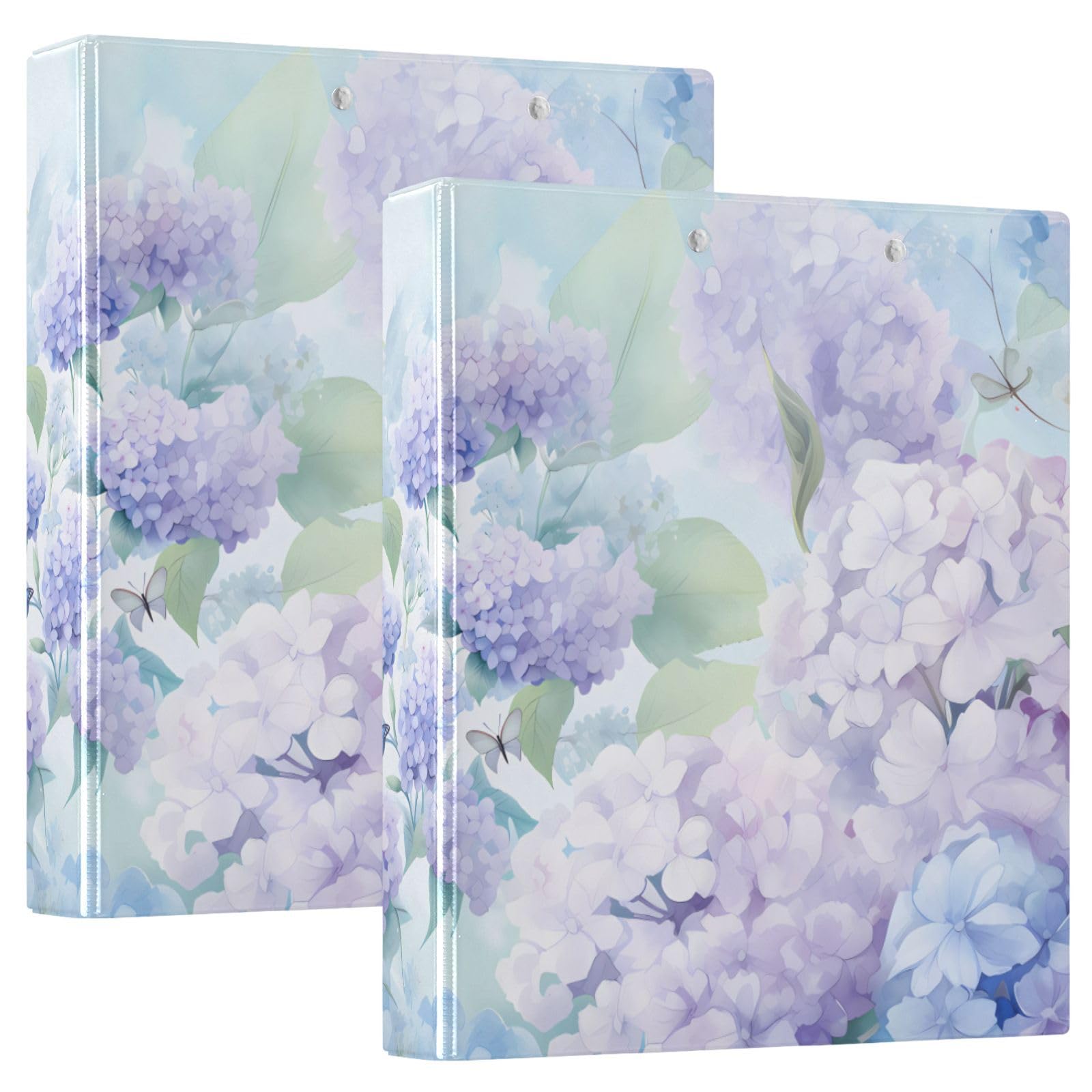 3 Ring Binder Purple Hydrangea Flower Butterfly 1.5 inch Binders Three Ring Binders with Clipboard Fit 8.5'' x 11'' Paper 3 Interior PVC Clear Pockets for Office Supplies