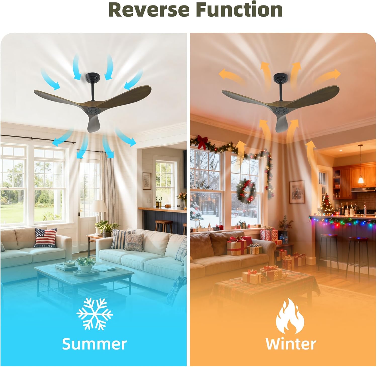 Smart Ceiling Fan no Light, 52 Inch Outdoor Ceiling Fan Without Light, Compatible with Alexa/Google/App, 3 Solid Wood Blades, Modern Wood Fan for Patio, Bedroom, Living Room,Bronze