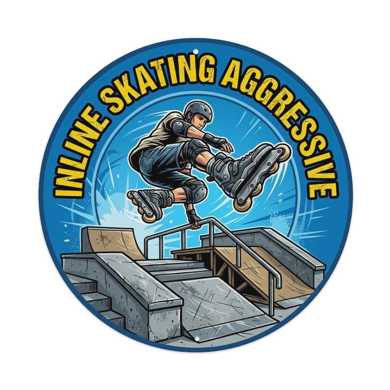 Vintage Inline Skating Aggressive Extreme Sports Vintage Metal Tin Sign Plaque Wall Decor for Cafe, Club Bar, Office, Garden Metal Poster 8x8Inch
