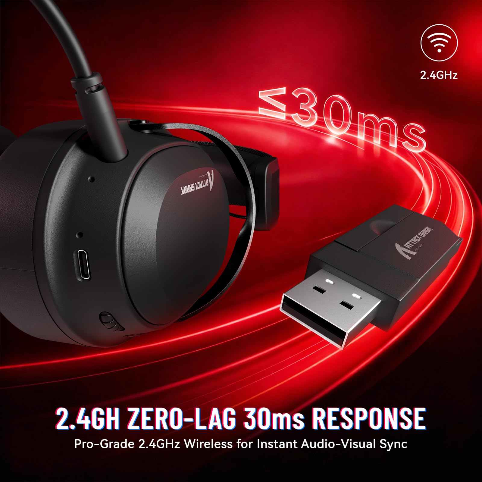 ATTACK SHARK L30PRO Casque Gamer sans Fil, Surround 7.1, Pilotes 50mm, Tri-Mode 2.4G/BT 5.3/Filaire, Micro Amovible ENC pour PC/PS5/Xbox/Switch, Batterie 85H - Noir Rouge