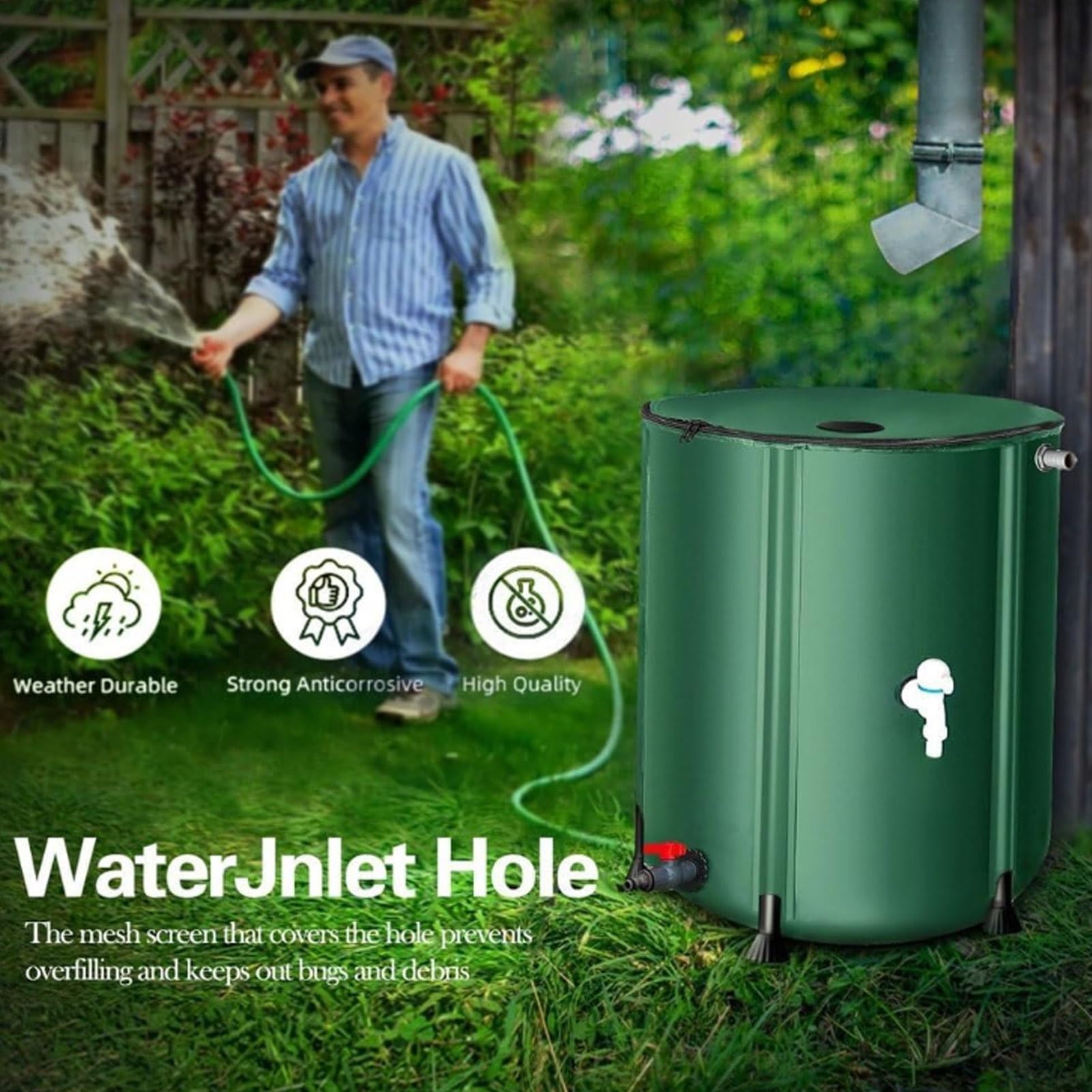 Serbatoio per la Raccolta dell'Acqua piovana Pieghevole, Contenitore Portatile in PVC a Prova di perdite per Esterni, Ideale per la Raccolta dell'Acqua piovana in Giardino e nei pluviali(380L)