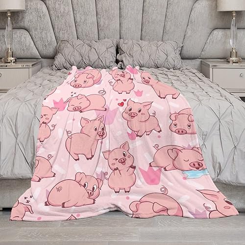 Miniatura 7 de Manta de cerdo para regalo, manta de franela polar de 50 x 60 pulgadas, suave para niñas, niños y adultos, ligera, cómoda, cálida manta con temática