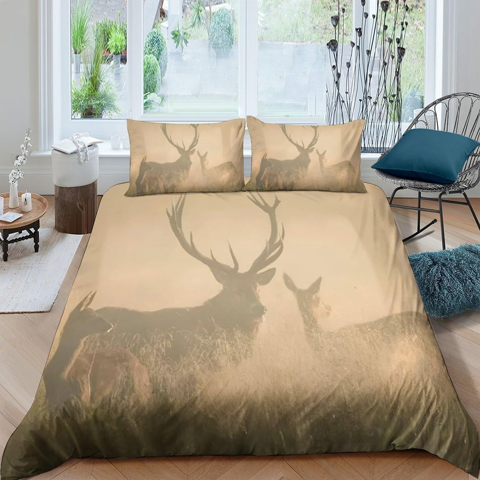 Ctjqhvkz Style-5 3D Printed Forest Deer Fitted Sheet Microfiber Brown Woodland Elk Mattress Cover For Bedroom Guest Room Decor Single（135X200cm）