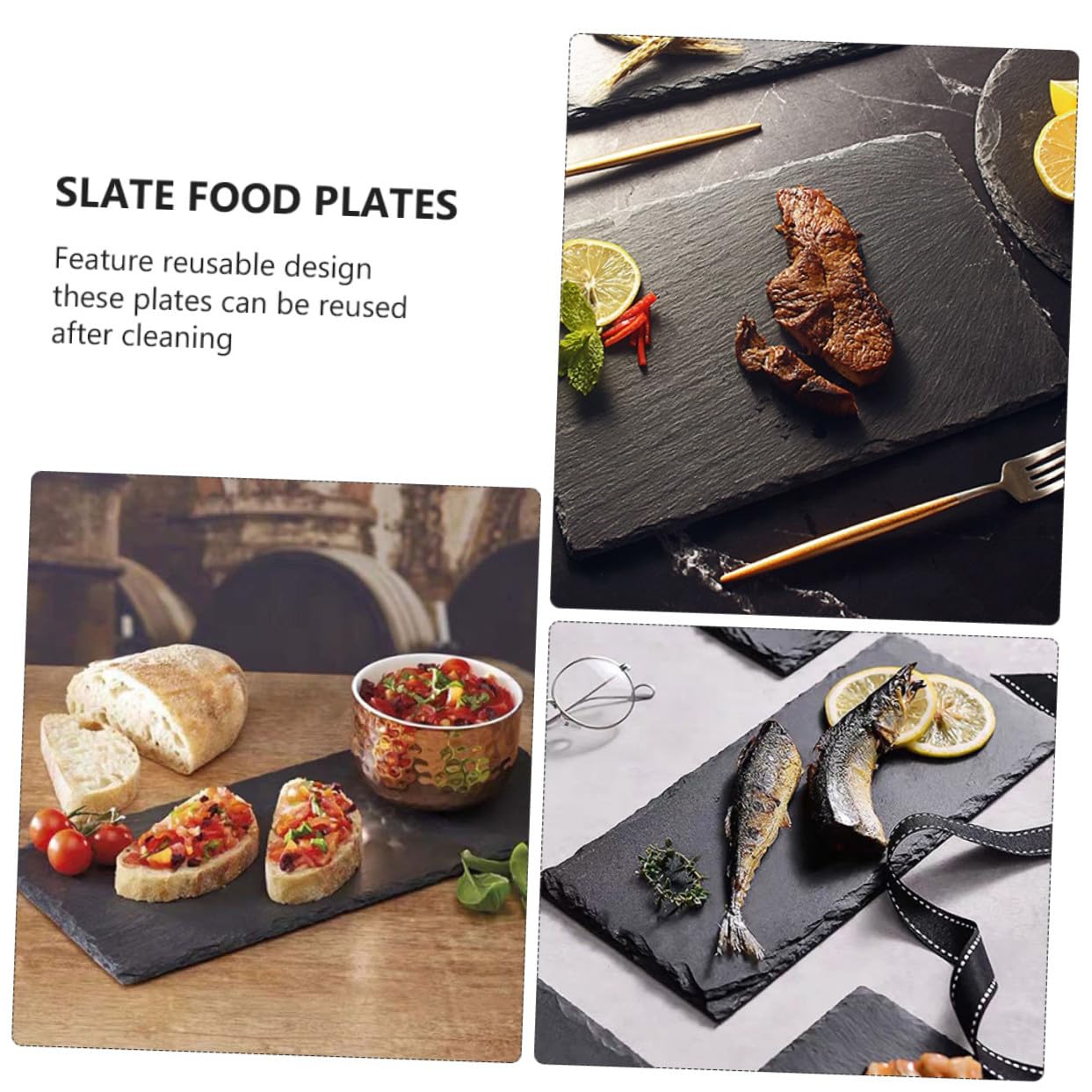 Assiettes à Sushi Isothermes 2 Pièces en Ardoise Noire | Réutilisables, Faciles à Nettoyer, Format Polyvalent pour Sushis et Steaks