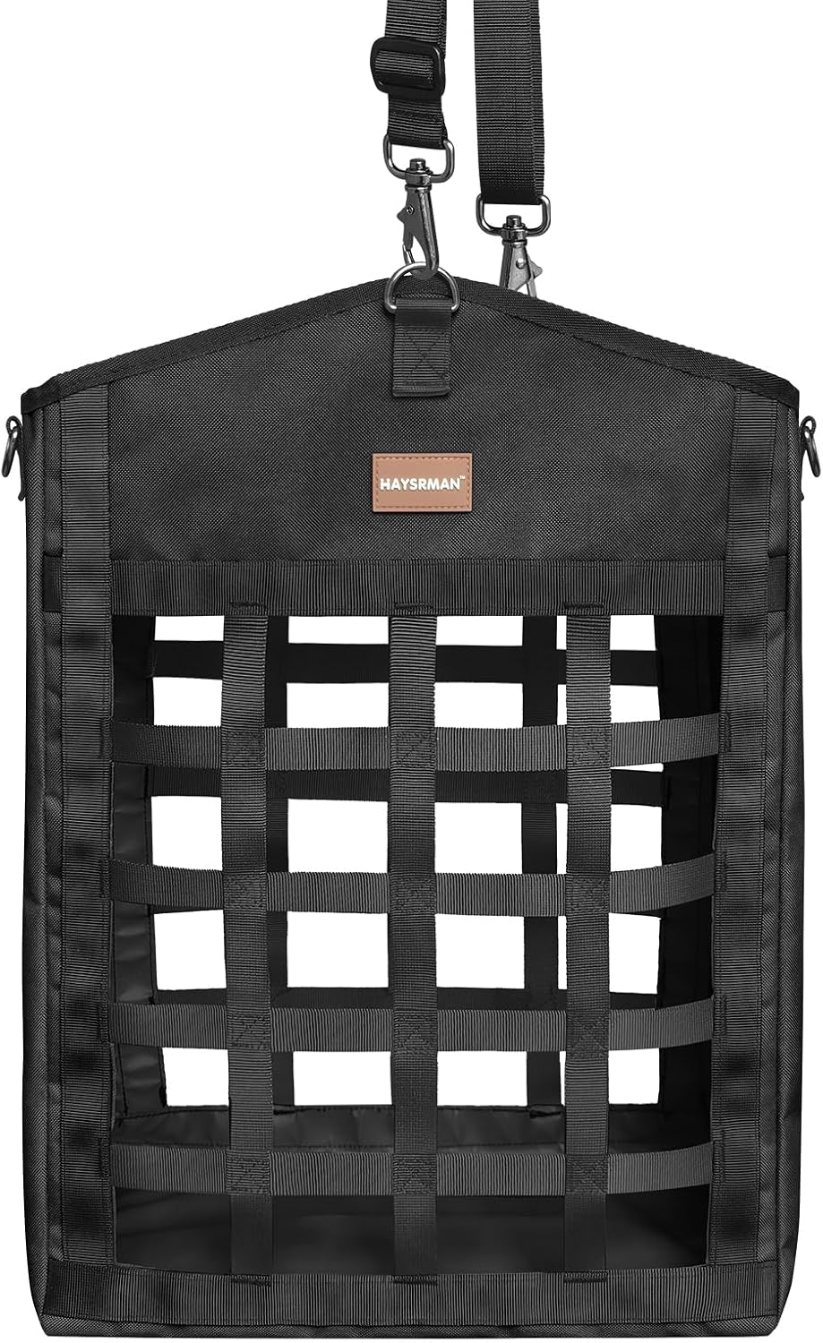 Innovative Hay Bags for Horses, Goat Hay Feeder with Reinforced Oxford Fabric and High Strength Metal Clasp,Horse Feeding Supplies with Adjustable Strap for Easy Hanging (Black-1pack)