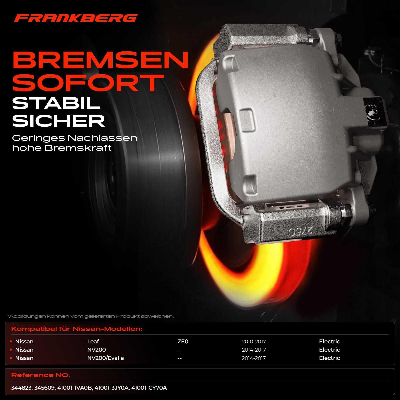 Frankberg Szczypce hamulcowe do zacisku hamulcowego, kompatybilne z Leaf 2010-2017 Brake Caliper without Brake Front Right One Side 2 pistons One Piece Replace # 41001-1VA0B