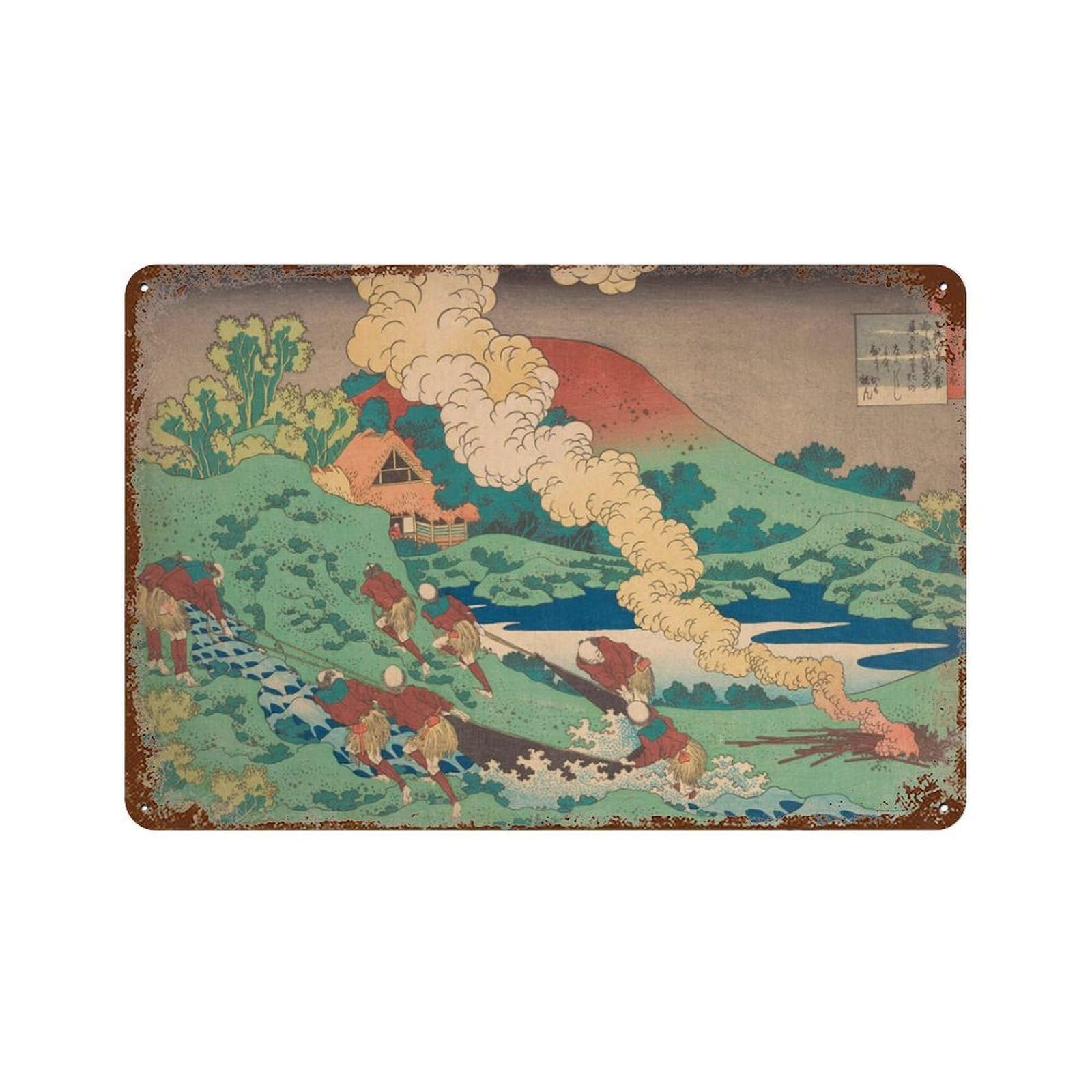 xiaoxiaoshen Hokusai Woodblock Japanese Landscape Wall Decor Art Metal Tin Poster Modern Home Decor Art Home Bar Shop Decorations Vintage Sign 20x30cm