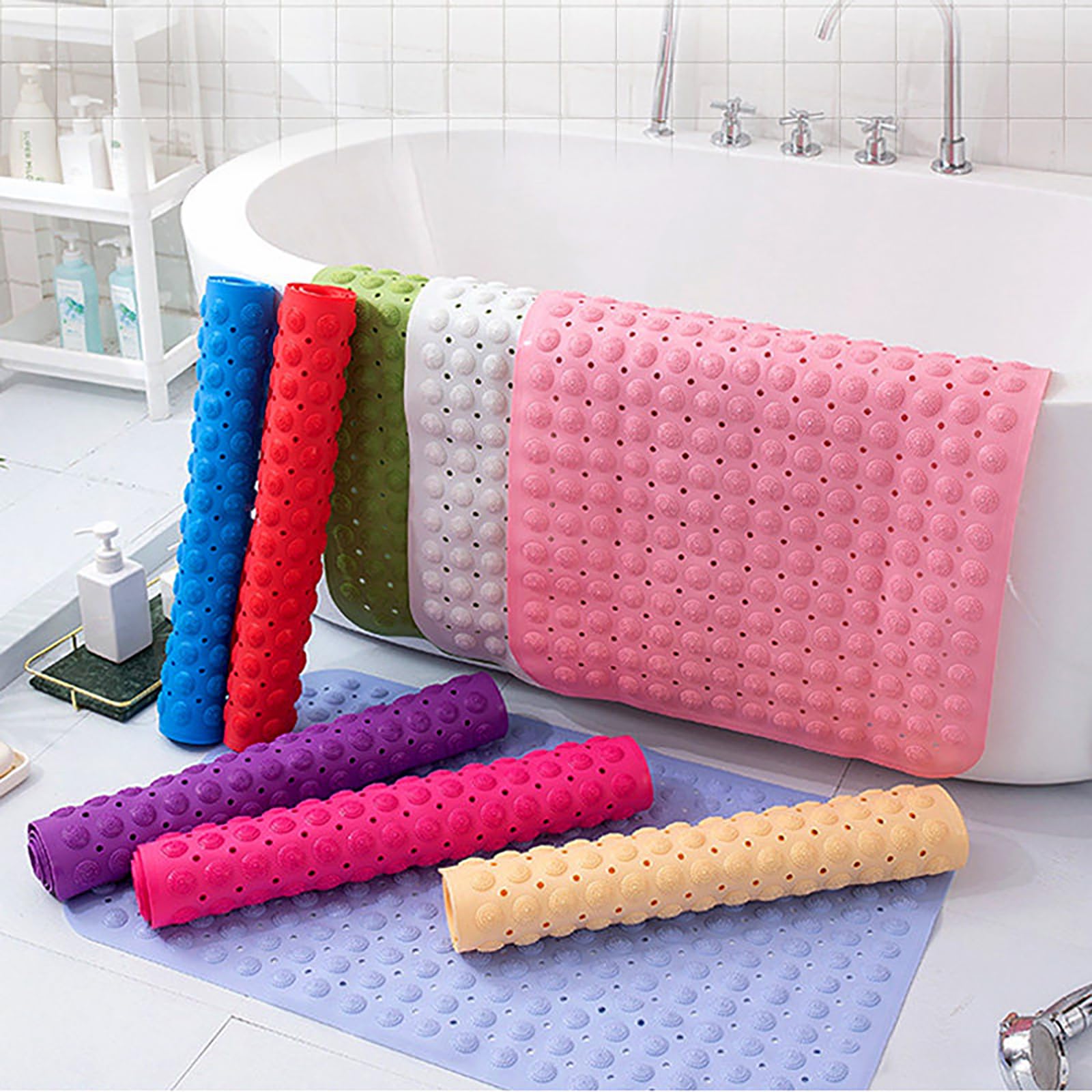 rutschfeste Badewanne mit Saugnäpfen, Weich Duschmatte rutschfest, Komfort Sicherheits Badewannenmatte mit Ablauflöchern, PVC Massage Duschmatten für Nassbereiche,I,57x88cm/22x35in