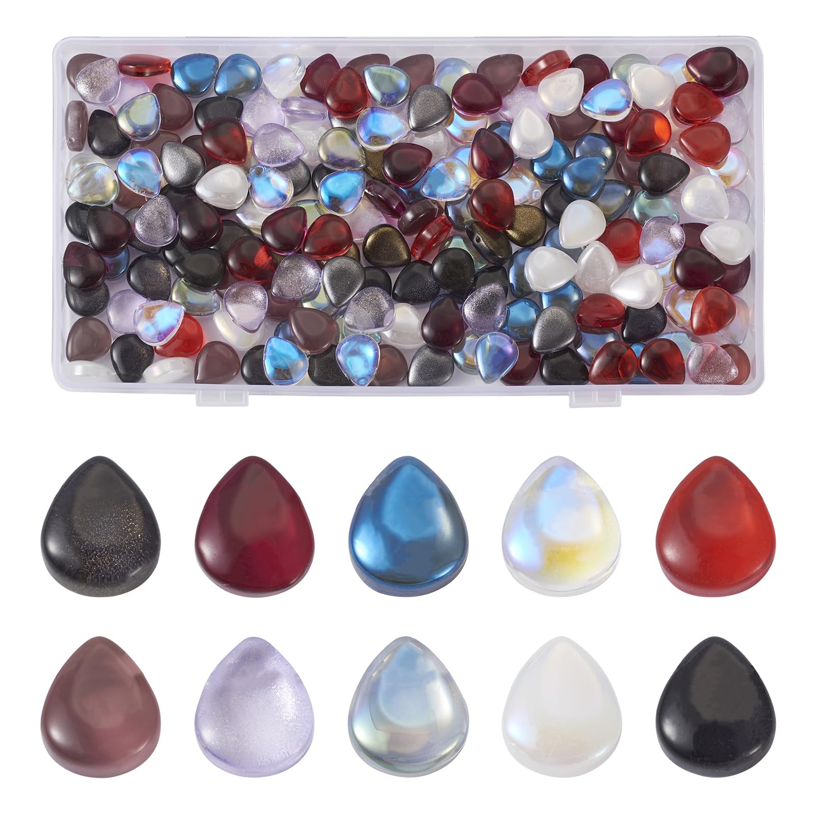 Amazon | Beadthoven 約200個/箱 10色 しずく型 ガラスチャーム 雫形
