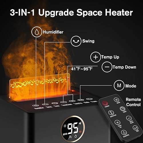 Miniatura 3 de Calentador de espacio portátil, calentador de espacio de cerámica PTC de 1500 W, habitación grande, calentamiento rápido y seguro de 2 segundos,