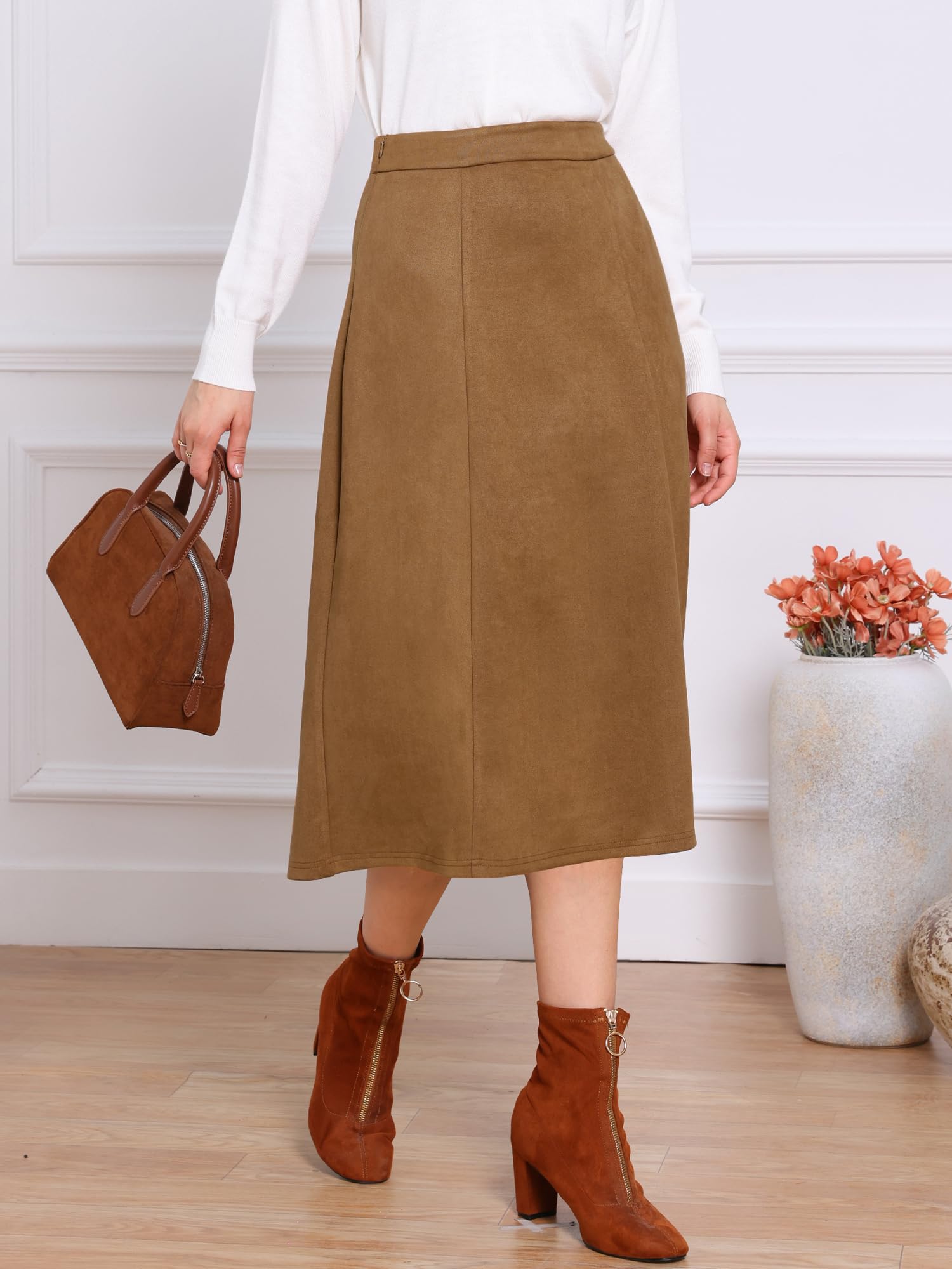 Allegra K Gonne midi in pelle scamosciata per donna da lavoro casual autunno inverno gonna a linea alla moda