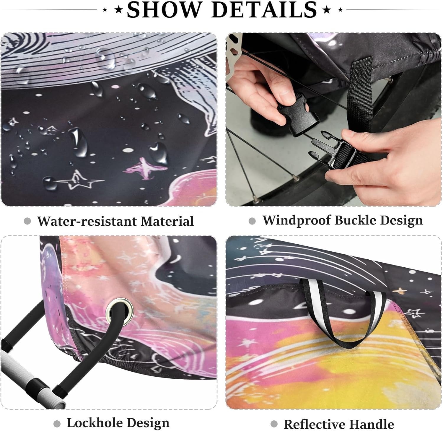 ALAZA Sun Satrs Whale Bike Cover Waterproof Outdoor Ebike Bicycle Covers Tarp Protection for 1/2 Bikes, Sun UV Dust Wind Proof