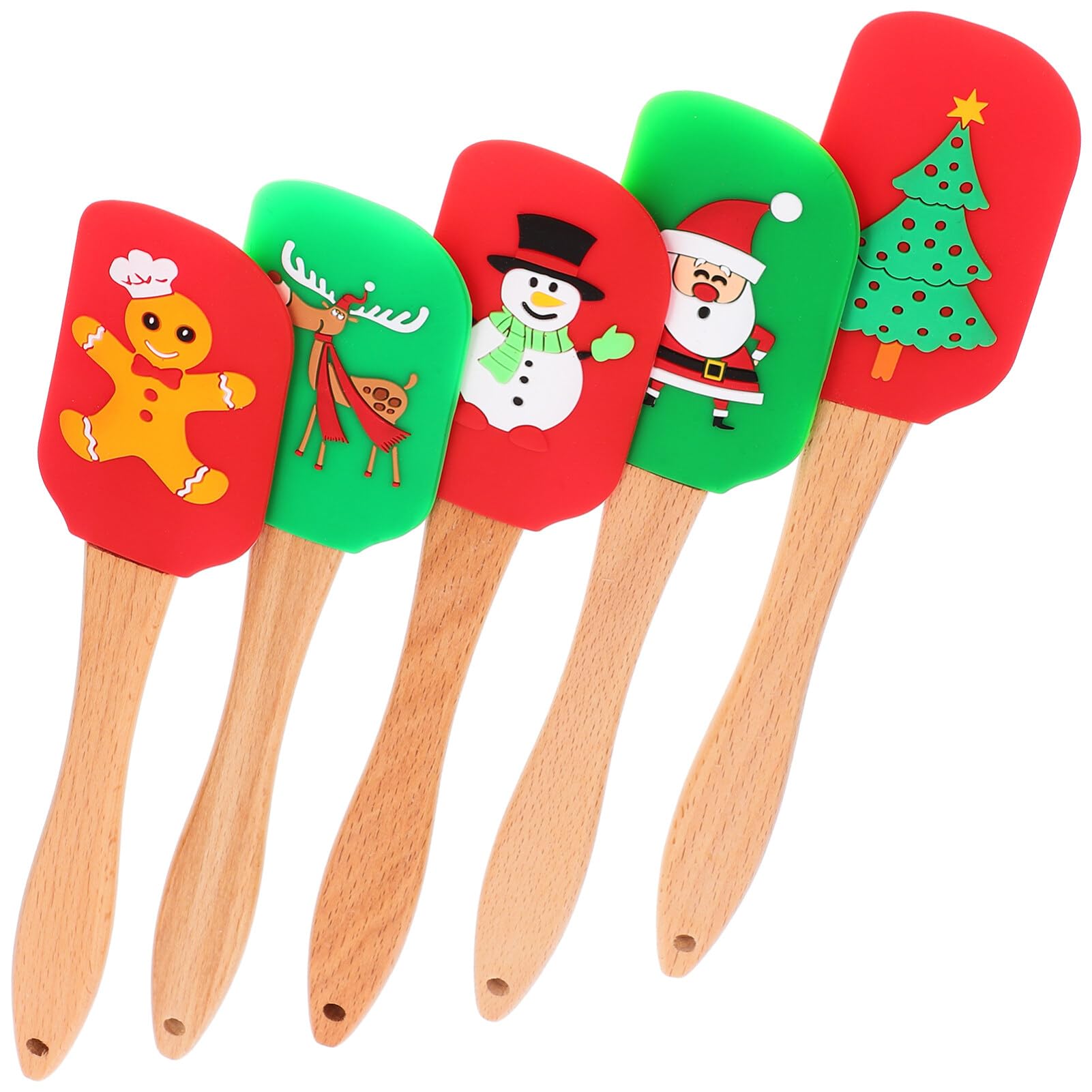 MAGICLULU Lot de 5 Spatules de Noël en Silicone et Bois, Ustensiles de Pâtisserie Multifonctionnels Faciles à Racler pour Former et Décorer Desserts de Fête Plusieurs styles