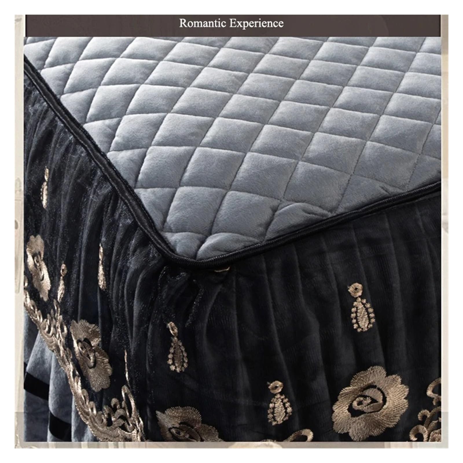 Falda de Cama Falda de Cama Gruesa Lana y Leche for Invierno, Juego Tres Piezas, Colcha algodón Acolchada, Forro Polar Coral, clásico con Cristal(Colour8,3 Pcs 200cmx220cm)