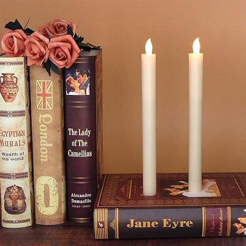 Miniatura 2 de DRomance Velas cónicas sin llama de marfil con control remoto y temporizador, paquete de 6 velas LED parpadeantes que funcionan con pilas, cera