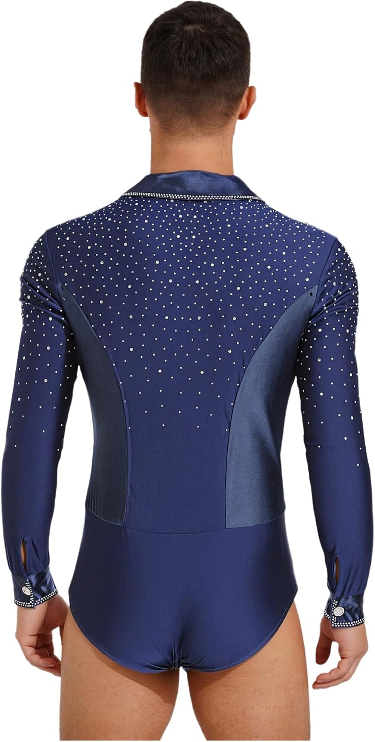 Hularka Men Latin Dance Shirt Ballroom Modern Ballet Dancewear Leotard Long Sleeve Figure Skating Dance Jumpsuit