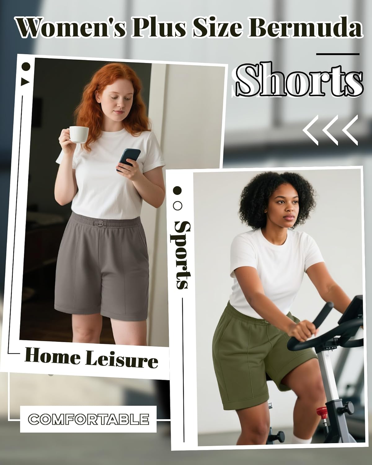 3 Pack Women's Plus Size Athletic Drawstring Shorts Bermuda Long Sweat Short High Waist Casual Pants with Pockets