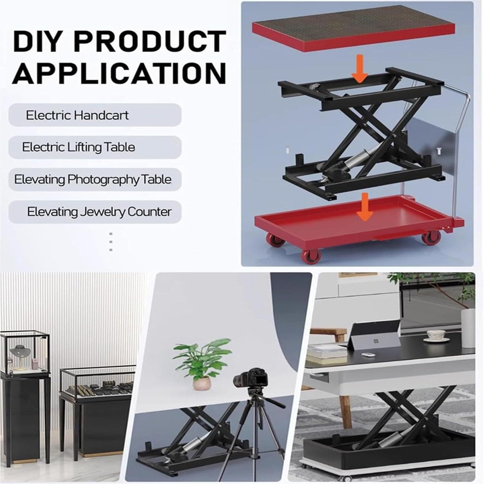 Tavolino elettrico a forbice, con telecomando, altezza regolabile, piattaforma di lavoro per scrivania, supporta 50-150 kg