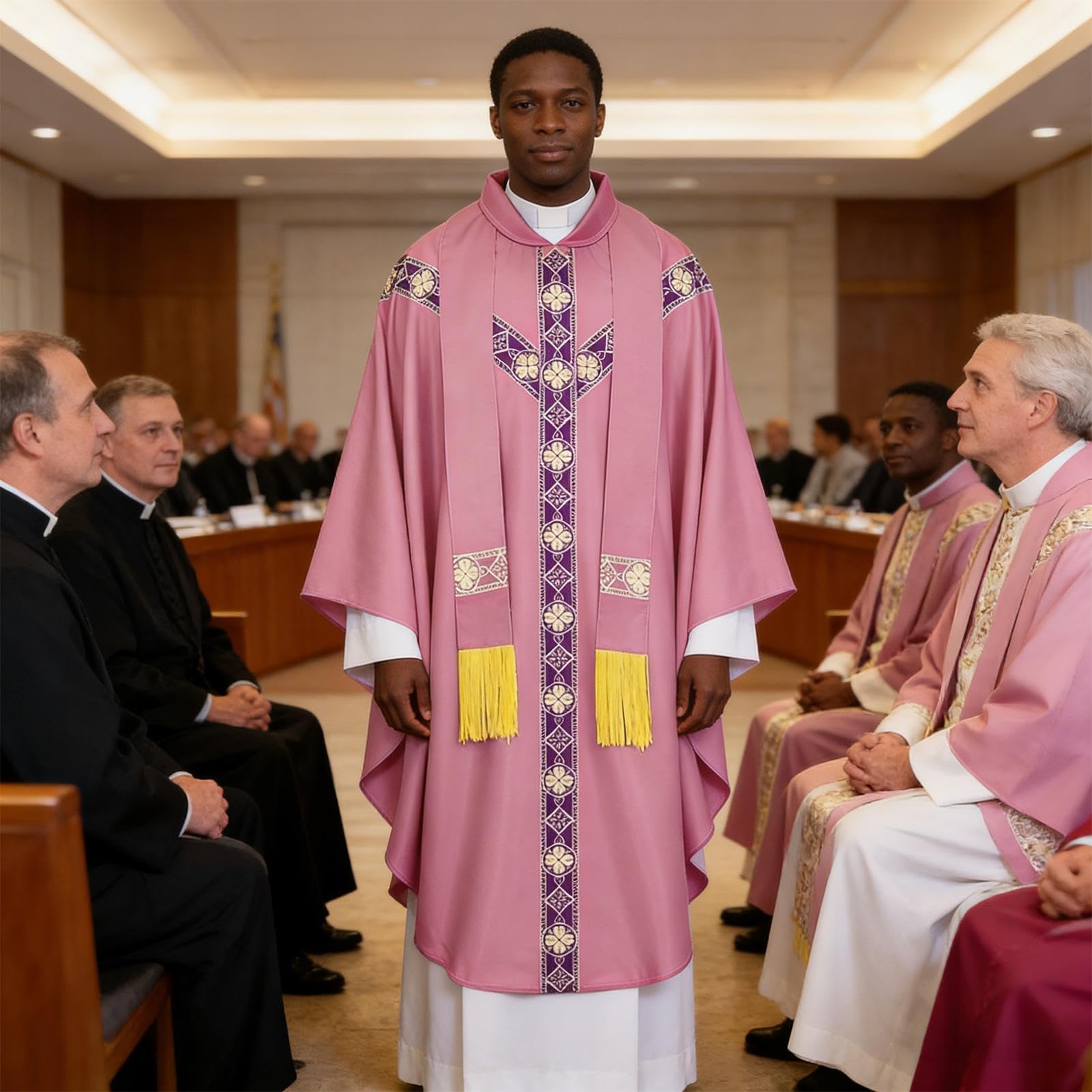 Generico Abito da Sacerdote Uomo con Stola e Pianeta Cattolica | Abiti Religiosi Da Padre Per Messa Per Preghiera Uomini Chiesa Matrimonio Eventi Servizio Fotografico Vacanze Maschere