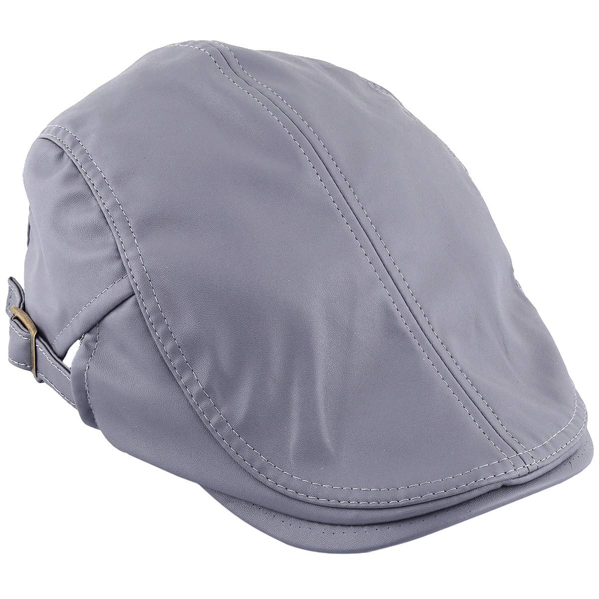 Kyeygwo Men's 03-Dark Grey Flat Caps For Pu Leather Newsboy Peaked Cabbie Ivy Gatsby Beret Hat Driving Cap(Dark-Grey)