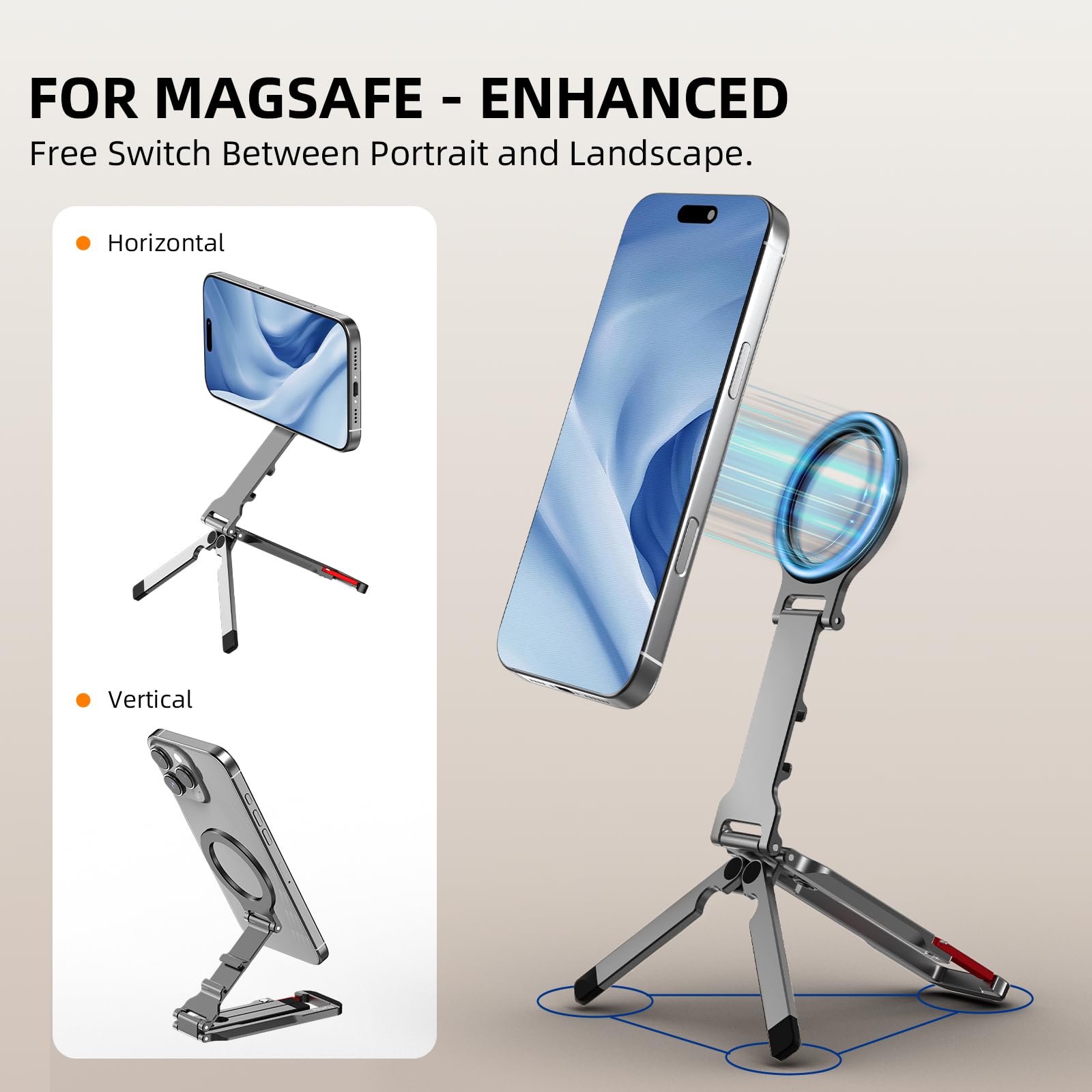 Treppiede magnetico per iPhone, mini treppiede con blocco in alluminio con Arca-Swiss, per MagSafe Supporto per smartphone Supporto rapido con foro per vite da 1/4 '' e scarpa fredda per