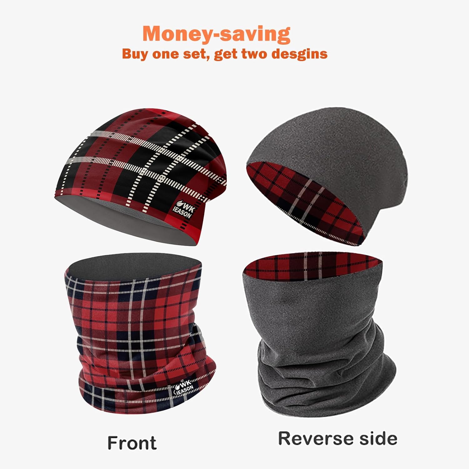 WK IEASON Winter Thermal Fleece Hat Scarf Set for Men Women Warm Windproof Cap Neck Warmer Fleece Beanie Scarf Set for Skiing - Image 2