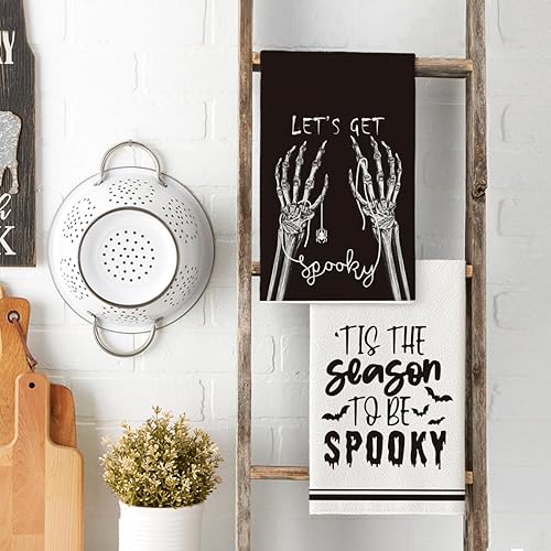 Miniatura 3 de Artoid Mode Juego de 4 toallas de cocina de Halloween espeluznantes de esqueleto de 18 x 26 pulgadas, diseño de Let's Get Bones